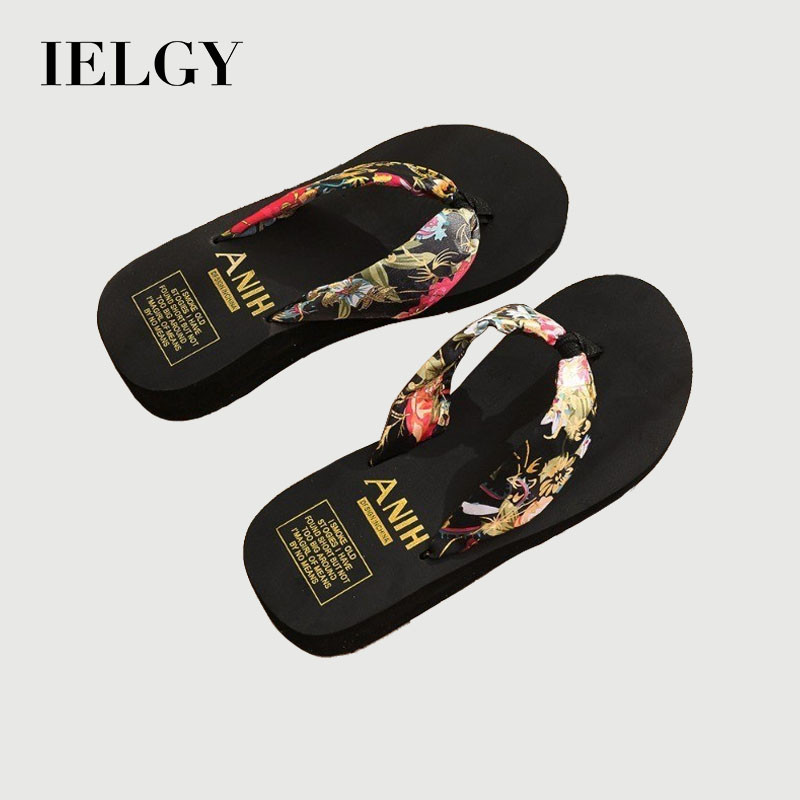 IELGY รองเท้าแตะสตรีฤดูร้อนริมทะเลคลิปส้นลิ่มนักเรียน