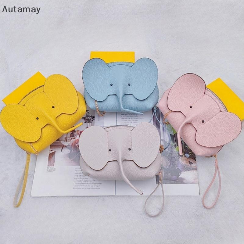 Autamay แฟชั่นเกาหลีใหม่สีทึบ PU หนังกระเป๋าโทรศัพท์ Mini Elephant Crossbody กระเป๋าสุภาพสตรีน่ารักกระเป๋าลําลองสําหรับผู้หญิงใหม่