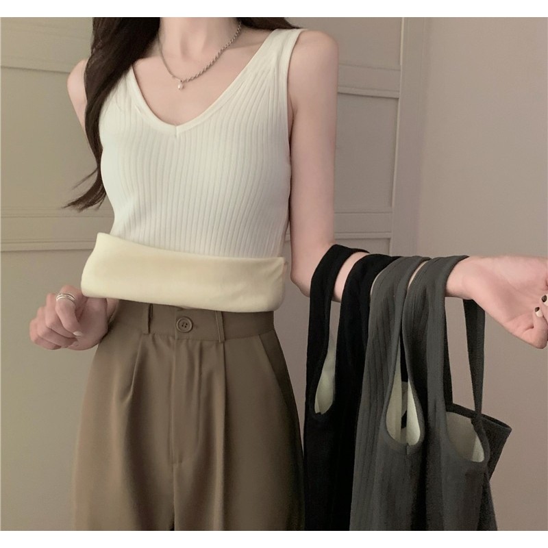 เสื้อกล้ามคอวีลองจอนบุขน 🔥นุ่มๆอุ่นๆด้านใน🔥