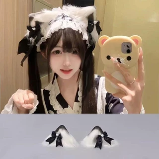 STELLARU Head Wrap, คอสเพลย์ลูกไม้หูแมวที่คาดผม,โบว์โลลิต้า Headwear เครื่องประดับผม