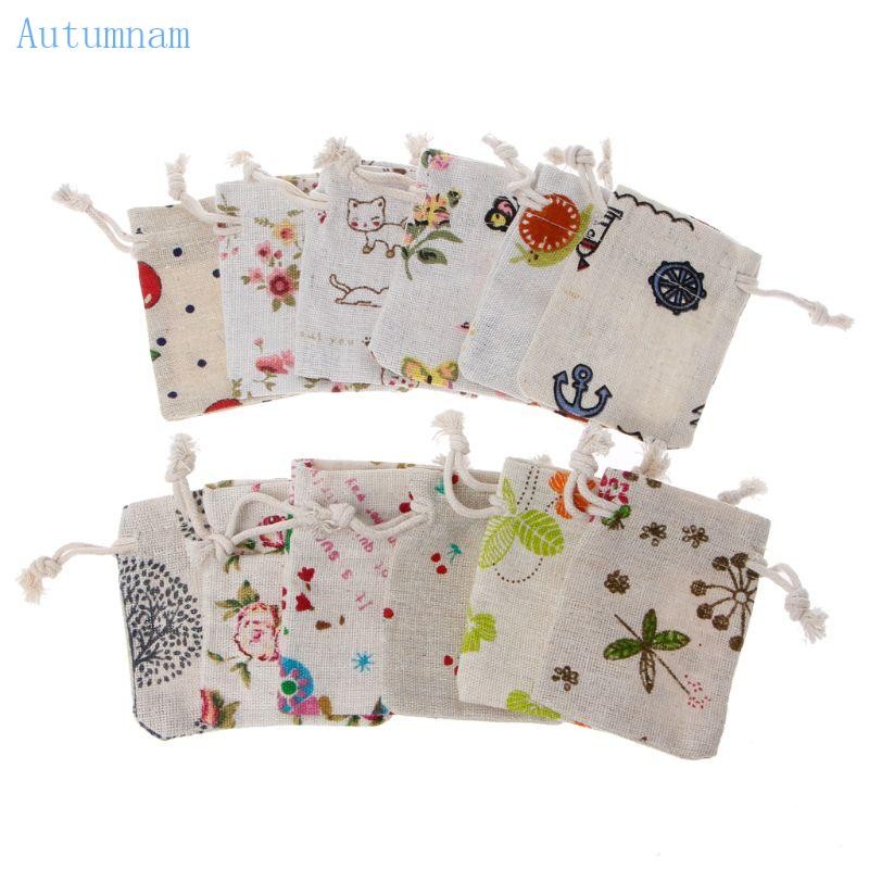 Autu ผ้าฝ้าย Muslin กระเป๋า Drawstring กระเป๋าสําหรับนํากลับมาใช้ใหม่ซองชาเครื่องเทศ Jewellery งานปาร์ตี้งานแต่งงานโปรดปรานตกแต่งบ้าน
