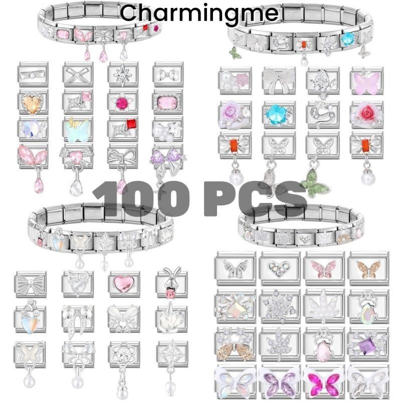 100 อัญมณีเงา Charms สร้อยข้อมืออิตาลี Charm Links Fit 9 มม.สร้อยข้อมือ Modular เครื่องประดับสแตนเลส DIY ทํา