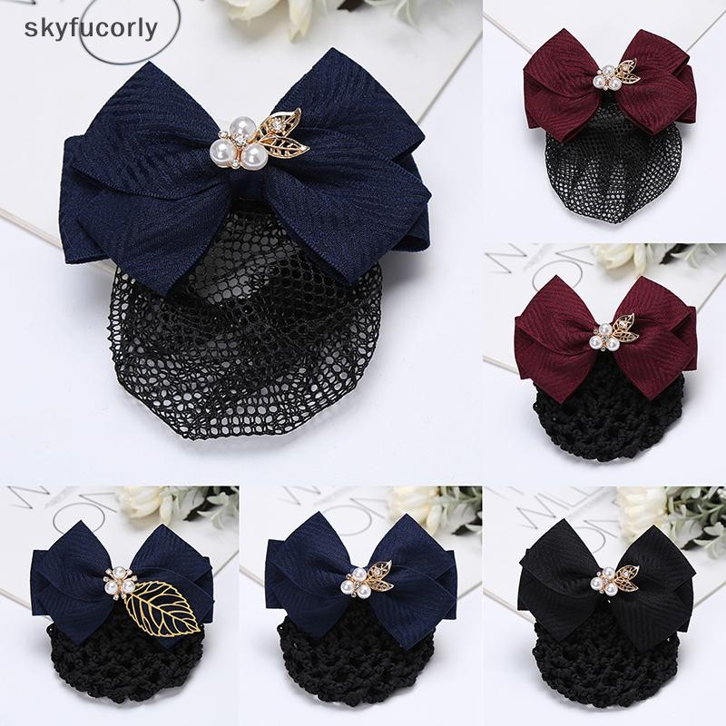 【GONG 】 Professional Head Flower Hotel Nurse Bank Lady Net Bag Bowknot Stewardess Hair Net Clip Hair