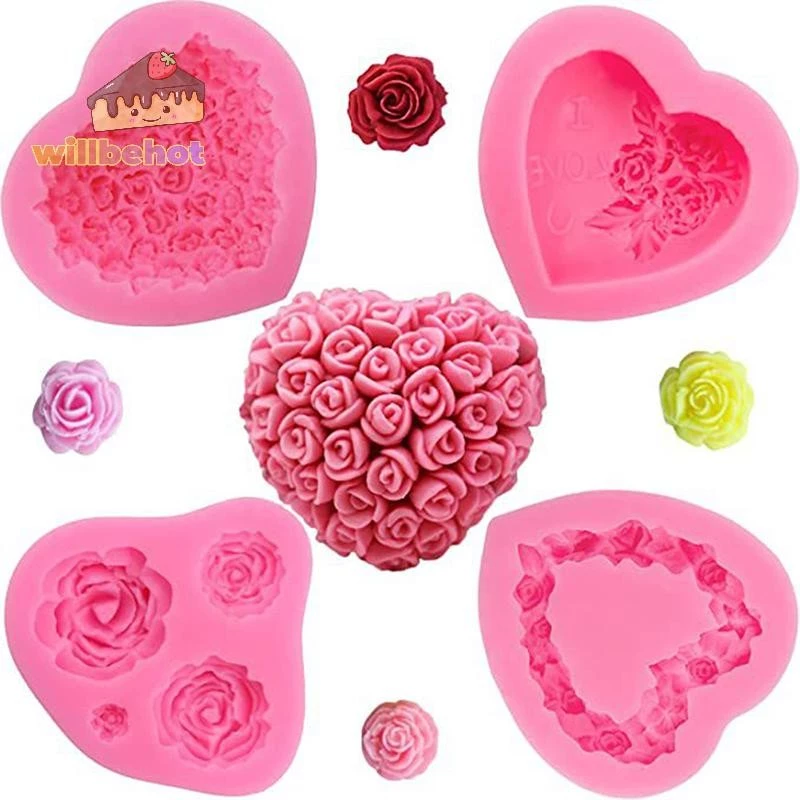 [WillbehotT] 1 PC Heart Rose Shape ซิลิโคน Sugarcraft แม่พิมพ์ Cupcake เบเกอรี่ Mould DIY Handmade สบู่ Fondant เค้กตกแต่งเครื่องมือ [ใหม่]
