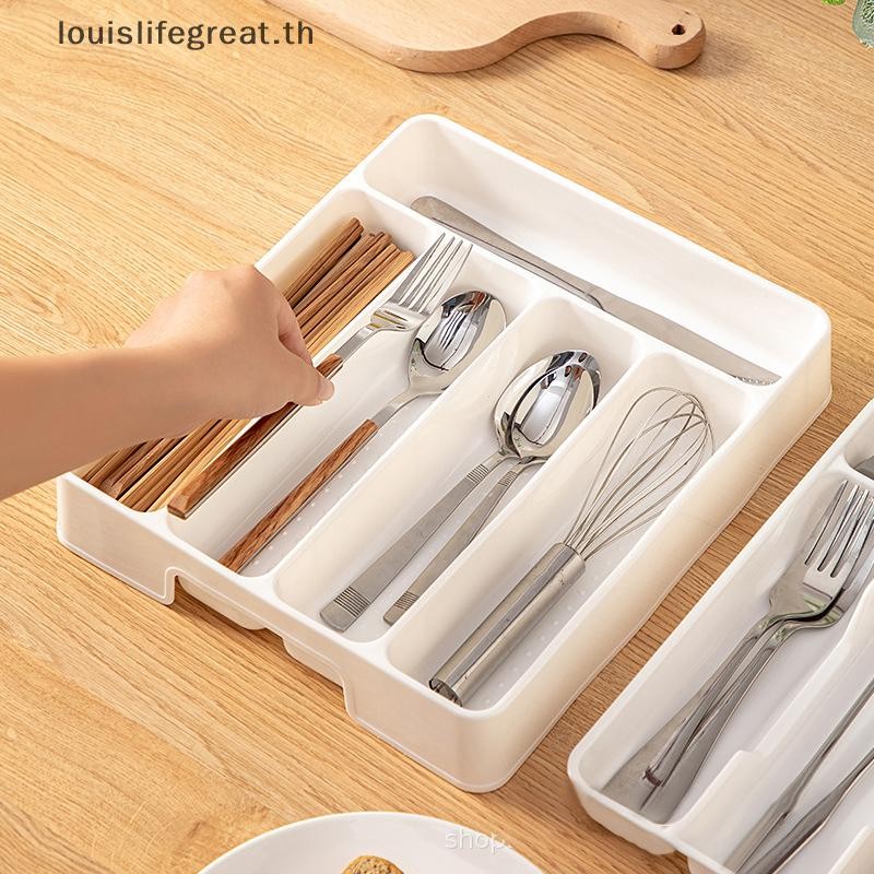 Louislifegreat 4/5 ช่องช้อนส้อม Daily Drawer Divider ถาดสี่เหลี่ยมผืนผ้าทําความสะอาดง่าย Home Kitchen ช้อนส้อมแยกกล่องใหม่ - รูปที่ 4