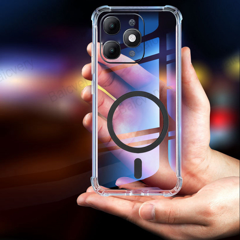 ปลอกสําหรับ ITEL A90 A6610L ฝาหลัง TPU นุ่มใสใสพร้อมสติกเกอร์แม่เหล็ก