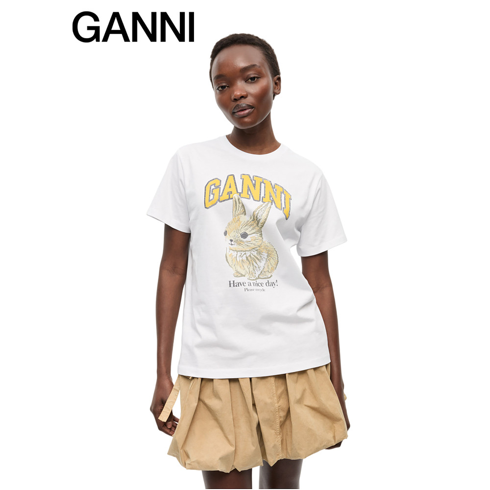 เสื้อยืดแขนสั้นพิมพ์ลายกระต่ายน่ารักคลาสสิกสำหรับผู้หญิง GAMI T4273151