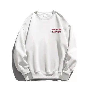 เสื้อกันหนาว แขนยาว คอกลม ทรงหลวม เสื้อยืดโอเวอร์ไซส์สีเทาอ่อน ลายตัวอักษรแนวมินิมอล สไตล์เกาหลี ผ้าฝ้าย 100%