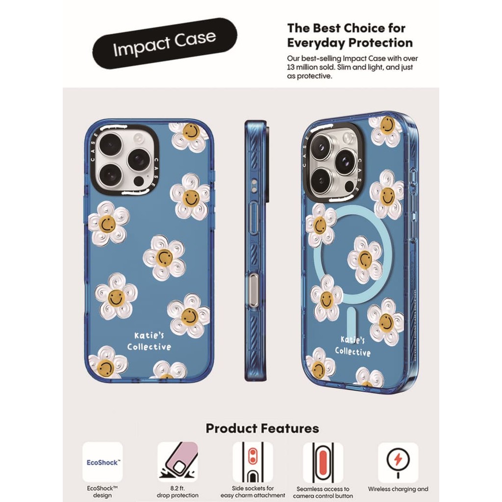 CASECASE X Daisy Case Sky Blue Color Clear Hard Magnetic Vacuum Impact Case สําหรับ Apple IPhone 12 13 14 15 16 Pro Max Plus พร้อมกล่อง