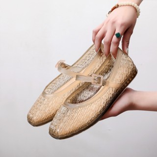 ใช่แล้ว 2025 รองเท้าแตะเจลลี่หัวเข็มขัดแบบพันส้นสไตล์ฝรั่งเศ…