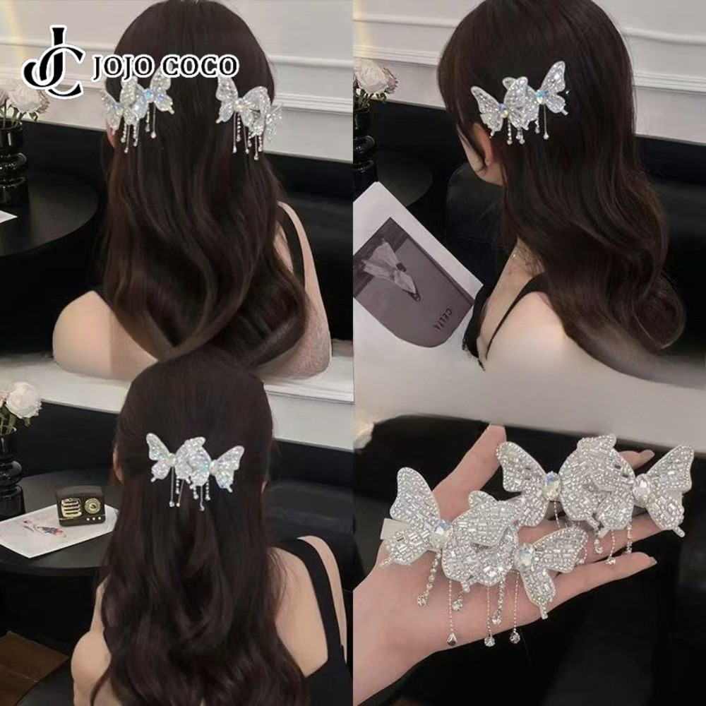 JOJO COCO Rhinestone ผีเสื้อสามมิติHairpin สำหรับผู้หญิง แต่งผมบังและเป็นHeaddress