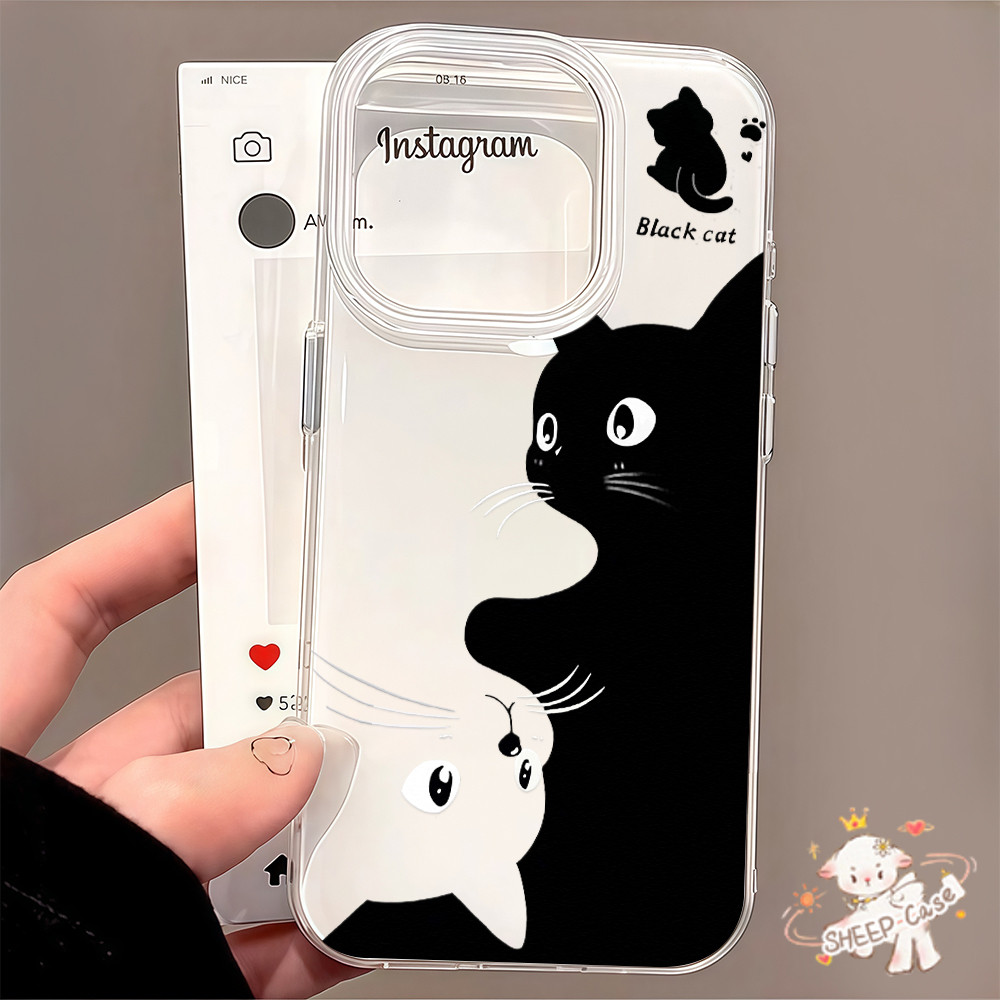 ✨ นี่ยม! ✨ เคสครีม IMD แมวขาวดำน่ารัก สําหรับIPhone16 15 13 12 11 7 8plus Pro Promax X XR XS ทนต่อการเสียดสี คุณภาพสูง ราคา ถูกที่สุด ดีลบีเคเค แกลเลอรีภาพที่ 7