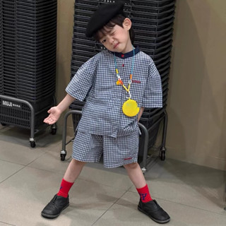 ฤดูร้อนสไตล์ใหม่ชายตรวจสอบชุดเด็กสีคมชัดรอบคอแขนสั้นเสื้อยืด…