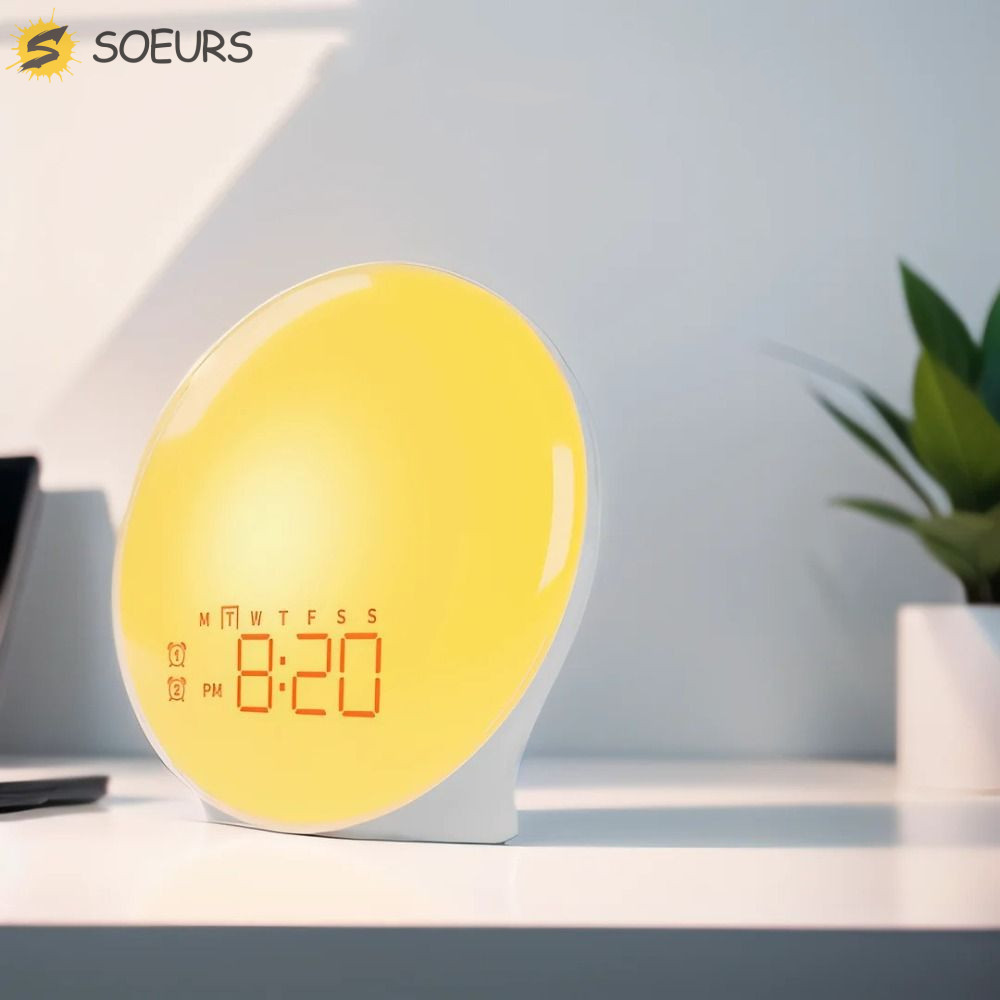 SOEURS Wake Up Light Clock, 7 สี 10 เสียงธรรมชาตินาฬิกาปลุก Sunrise, Dual Alarms ของขวัญ Sunrise จําลอง Daylight Sleep Nightlight Sleep Aid