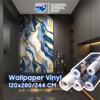 Paus Biru - Wallpaper Dinding Motif Vinyl Marble Foam Roll Sticker Kamar Dekorasi PET 120 x 244cm/120 x 280cm/60x244cm