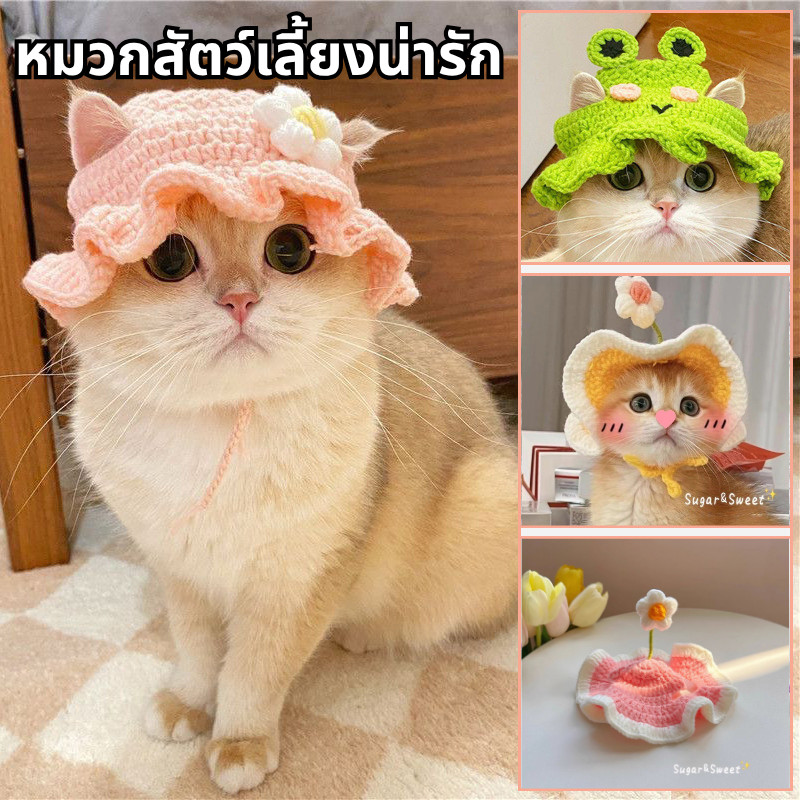 COD หมวกสัตว์เลี้ยง หมวกต้นกล้าดอกไม้ เครื่องแต่งกายสัตว์เลี้ยง หมวกแมว กระต่าย หมา ดีไซน์น่ารัก