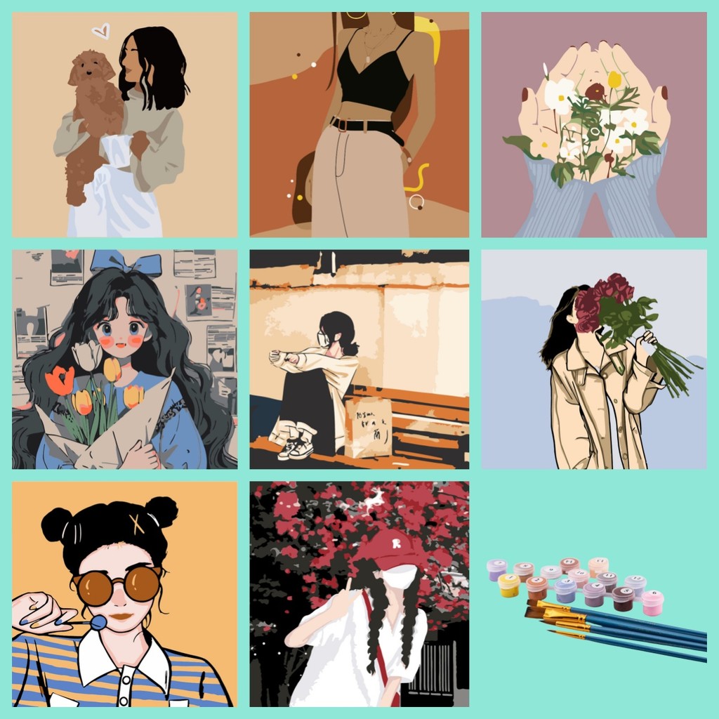 20*20 30*30 40*40ซม ทําเอง ภาพวาดสีน้ํามัน/พีบีเอ็น/ระบายสีตามตัวเลข/ผ้าใบมืออาชีพและสีสิ่งแวดล้อม/แฟชั่นสาว – โปรปัง