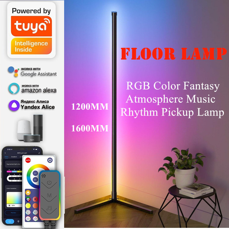 TUYA Smart Life โคมไฟตั้งพื้น RGBIC มุมโคมไฟตั้งพื้นห้องนอนห้องนั่งเล่นศิลปะตกแต่ง LED ในร่มโคมไฟมุมปาร์ตี้