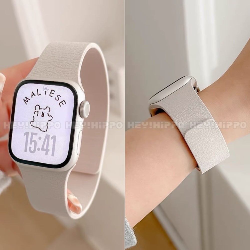 สายรัดแม่เหล็กซิลิโคนอ่อนนุ่มเหมาะสําหรับสมาร์ทวอทช์ซีรีส์ 10/9/8/7/6/5/se/4/3 ลายลิ้นจี่เหมาะสําหรับ iwatch49/46/45/44/42/41/40/38 มม.