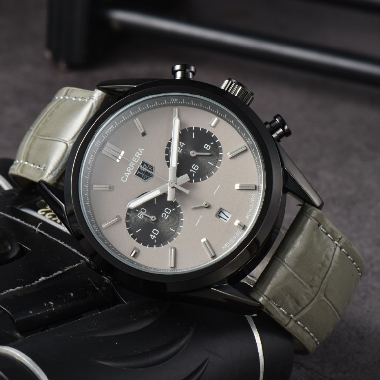 Tag Quartz Two-Eye Chronograph Mens Watch สายหนังแท้คุณภาพสูง