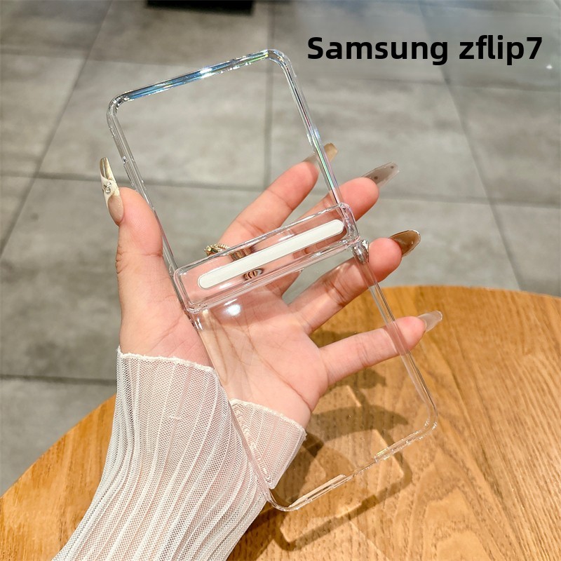 แม่เหล็กใสสําหรับ Samsung Galaxy Z Flip 7 Case Minimalist Simple โปร่งใส Z Flip7 Flip Z 7 พร้อมโซ่เค