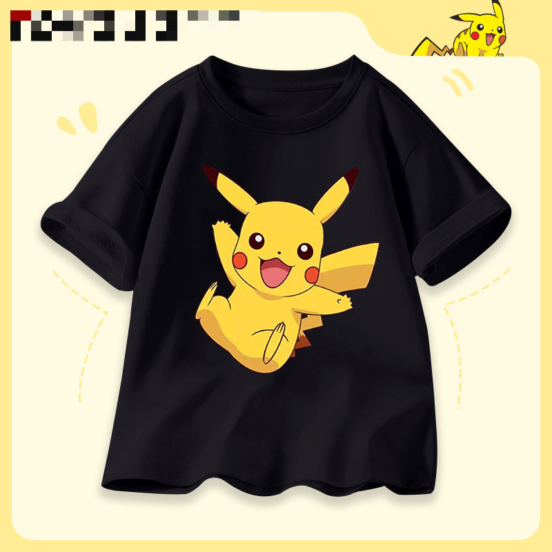 รุ่นใหม่ เสื้อผ้าเด็ก เสื้อยืดแขนสั้นเด็กผู้ชาย Pokémon Pikachu ฝ้ายแท้ cotton ท็อปส์ซู แฟชั่น - รูปที่ 5