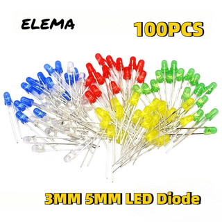 100 ชิ้น 3 มิลลิเมตร 5 มิลลิเมตร F3 F5 LED ไดโอดเปล่งแสงสีแดงสีเขียวฟ้าเหลืองขาว DIY 5 สี LED ไดโอดชุด