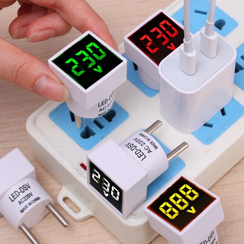 Ac50-500v LED Digital Voltmeter Plug - Universal, Multicolor Display - Square Euro Gauge Voltmeter Plug - ตัวทดสอบแรงดันไฟฟ้า - Mini EU ปลั๊กวัดแรงดันไฟฟ้า