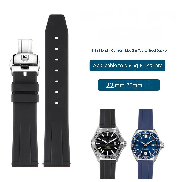 สายนาฬิกาซิลิโคนคุณภาพสูงสําหรับ TAG Heuer Fluoroelastummer นาฬิกา Aquaracer F1 Carrera Monaco สร้อยข้อมือกีฬาน้ําทนเหงื่อนาฬิกา Band