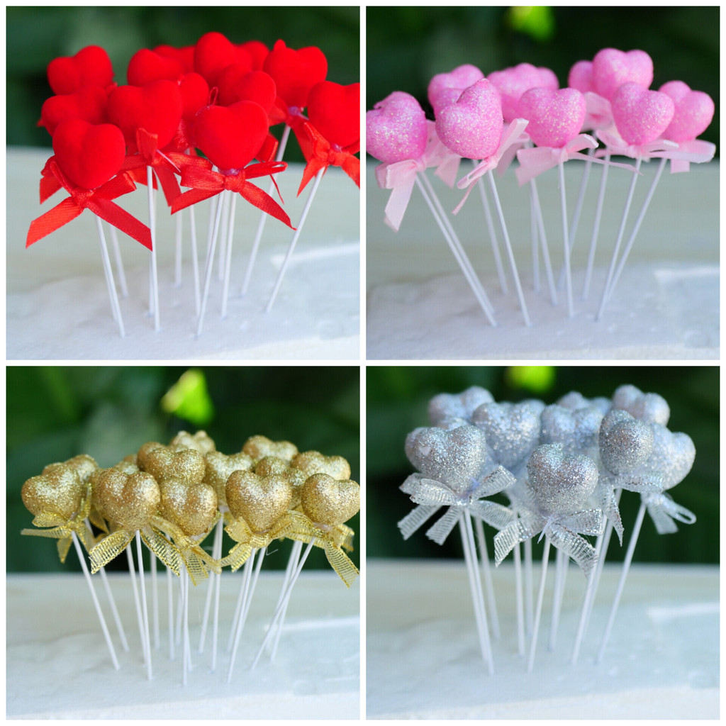 [[ยกถุง 50ก้าน ]]ก้านหัวใจโฟม สำหรับตกแต่งงานDiy ช่อดอกไม้วันวาเลนไทน์
