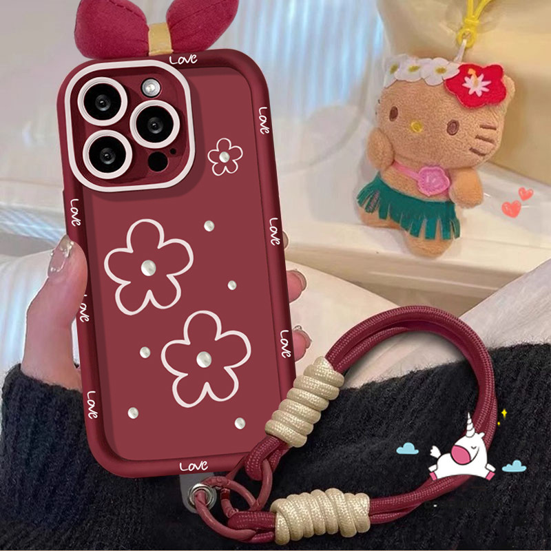 ภาพวาดการ์ตูนดอกไม้น่ารักป้าย 3D Bow DIY ตุ๊กตาสําหรับ IPhone 15 14 13 16 11 12 Pro Max 7Plus X 16 8 7 6s 15 6 Plus XR XS Max SE 2020 Angel Eyes Soft Case