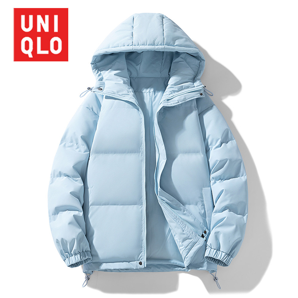 Uniqlo 2024 ฤดูหนาวใหม่เสื้อแจ็คเก็ตผ้าฝ้ายมีฮู้ดหนาคู่ Breadms เสื้อแจ็คเก็ตผ้าฝ้ายลําลองอเนกประสงค์