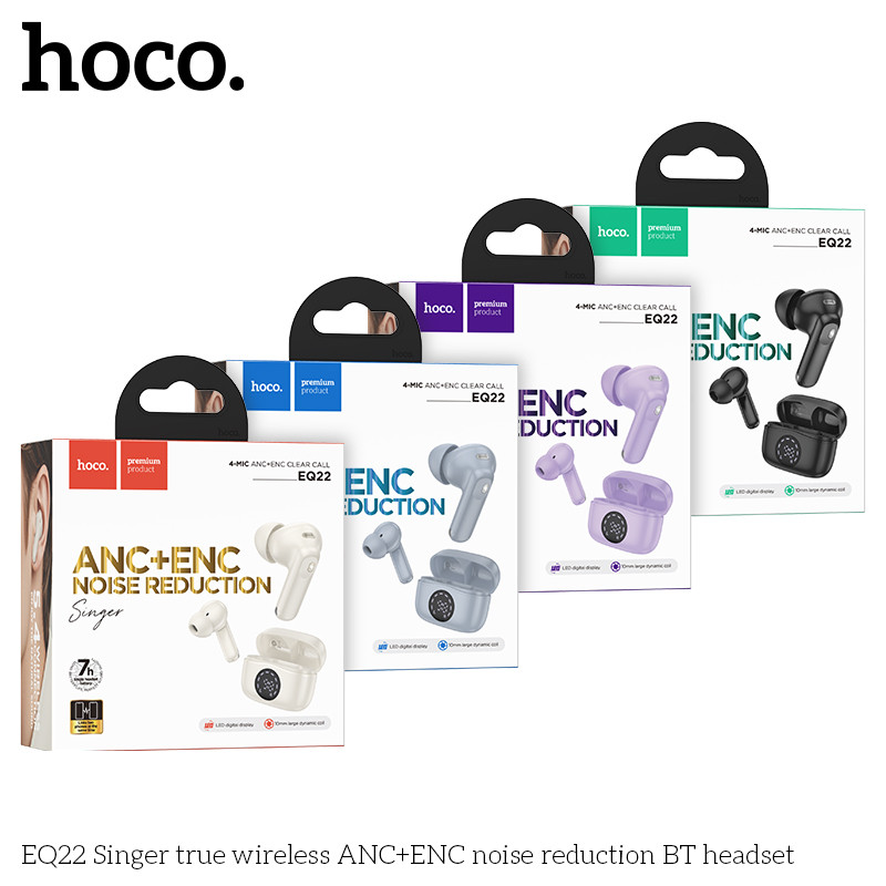 HOCO EQ22 หูฟังบลูทูธ TWS พร้อมระบบตัดเสียงรบกวน ANC + ENC หูฟังไร้สาย ใช้งานได้ 7 ชม. BT 5.4 hc3