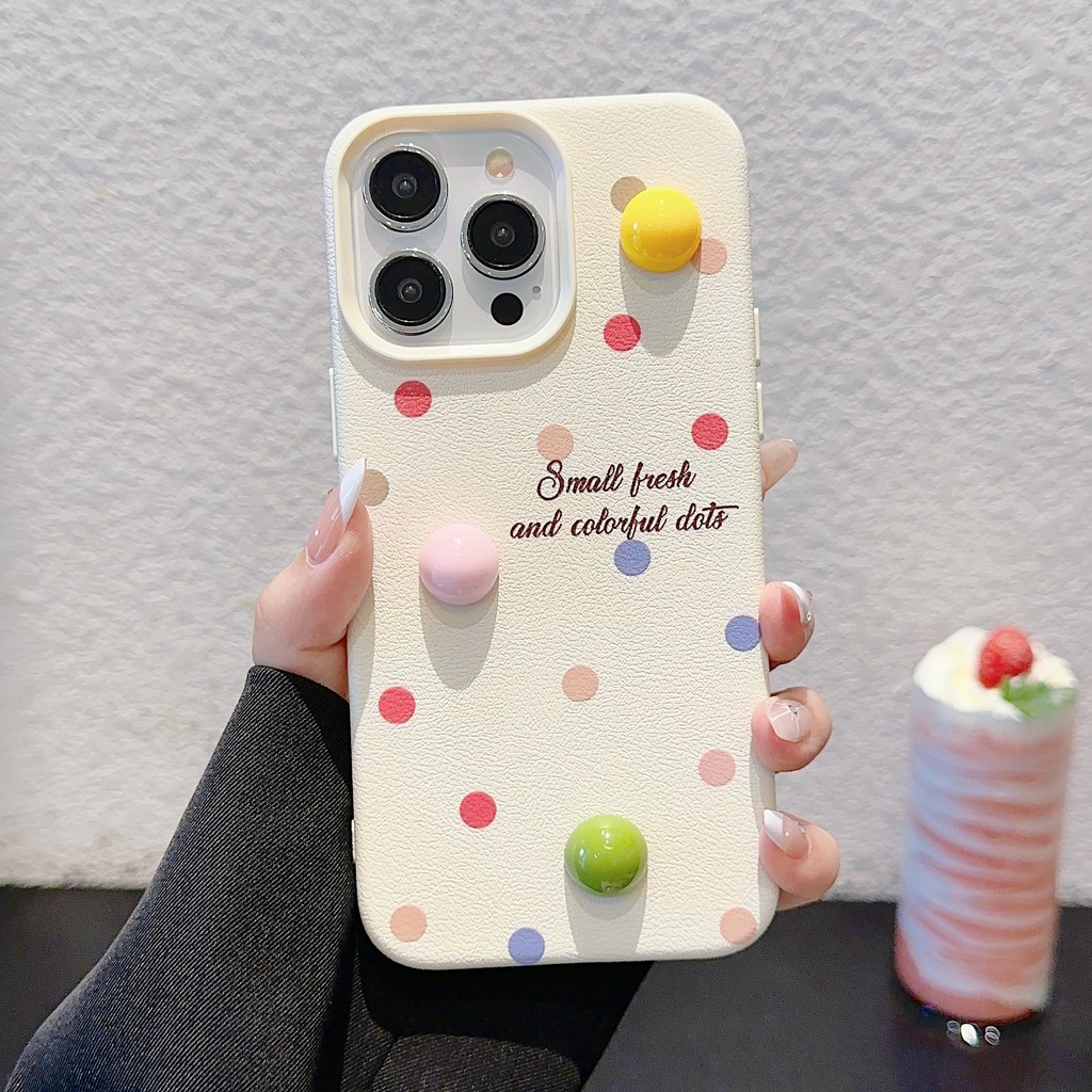 DIYเคสโทรศัพท์มือถือลายหนัง for iPhone 11 13 16 Pro Max iPhone 14 15 Pro Max 12 13 Pro Max 13 14 Pro ดอกไม้ลายจุดน่ารัก