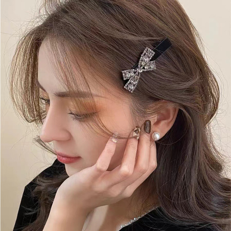 Rubuyou คลิปผูกโบว์ระดับไฮเอนด์อารมณ์คลิปผมวินเทจสำหรับสุภาพสตรี Rhinestone คลิปปากเป็ด