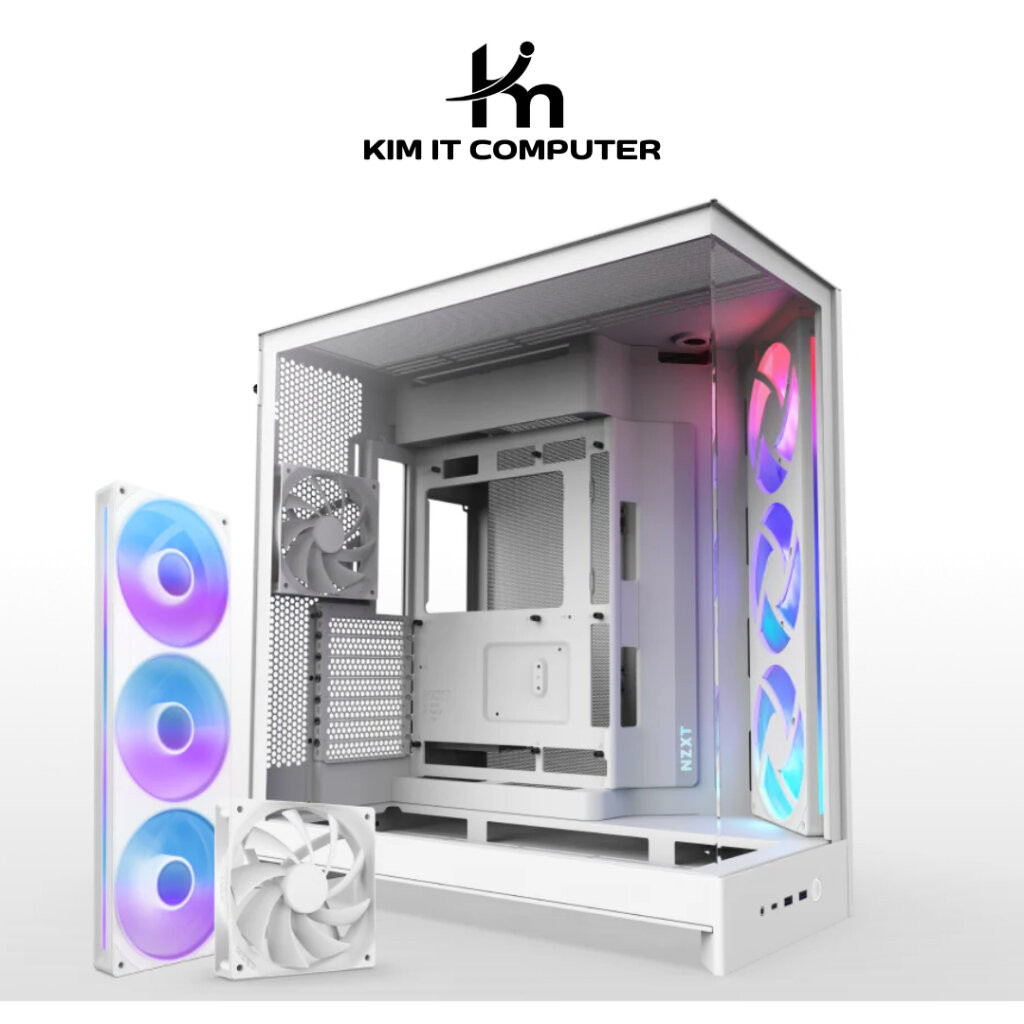 NZXT H9 FLOW RGB (2025) White CM-H92FW-R1 Large Dual-Chamber Mid-Tower ATX Airflow Case with RGB