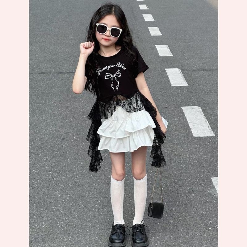 สาวสูทฤดูร้อนเสื้อยืดเด็กผีเสื้อแขนสั้นเค้กเอวสูงแฟชั่นชุดสองชิ้น20250622