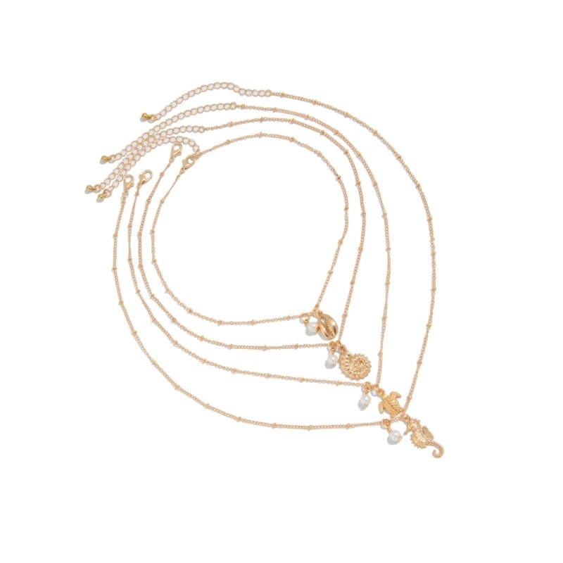 Fine 4PCS อินเทรนด์ Sea Charm สร้อยคอ Oceanic จี้ปรับ Clasp ออกแบบคอสําหรับทุกวัน Coastal แฟชั่น