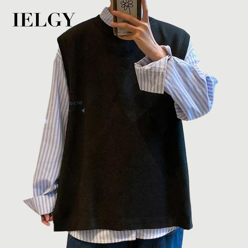 IELGY ชายร่อง ฮอง กง สไตล์ทุกการแข่งขันหลวมถักเสื้อกั๊ก