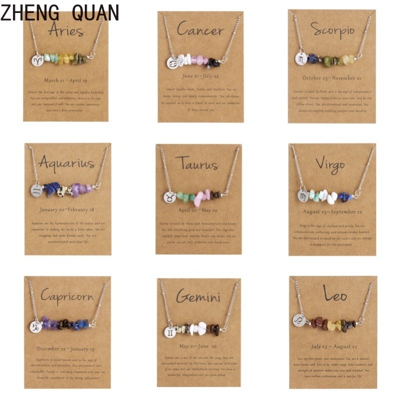 12 ราศีสร้อยคอหินธรรมชาติสแตนเลสจี้สร้อยคอ Minimalist Constellation Layering Chain สําหรับผู้ชายและผู้หญิงแฟชั่นเครื่องประดับของขวัญวันเกิด