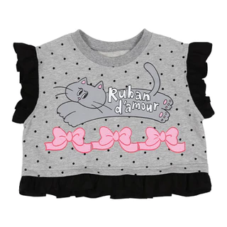 พร้อมส่ง ชุดเด็กหญิงแขนสั้น คอลเลคชันฤดูร้อนใหม่ เสื้อยืดผ้าฝ้ายลายจุดแขนบิน กางเกงขาสั้นยืดหยุ่น