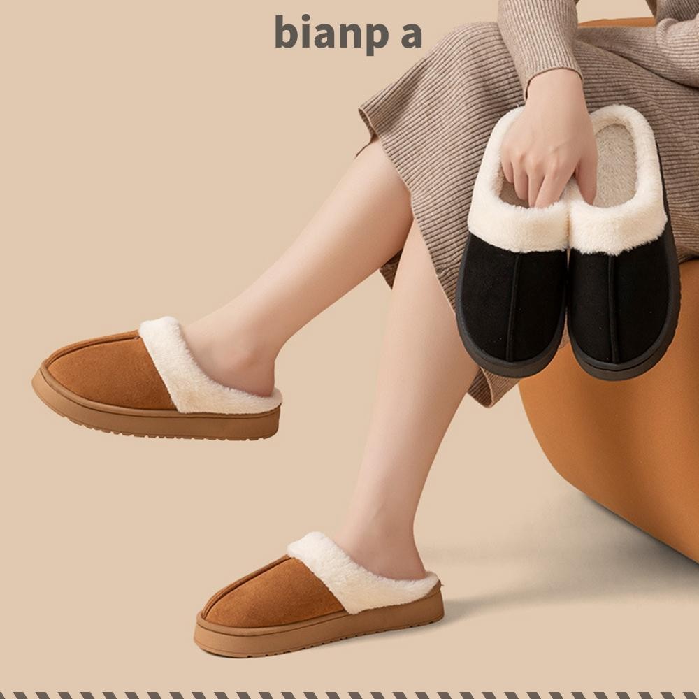 รองเท้าแตะผู้หญิง BIANPA, รองเท้าบ้านฤดูหนาวเมมโมรี่โฟมปุยฝอย, รองเท้าห้องนอนกันลื่นบุขนกํามะหยี่