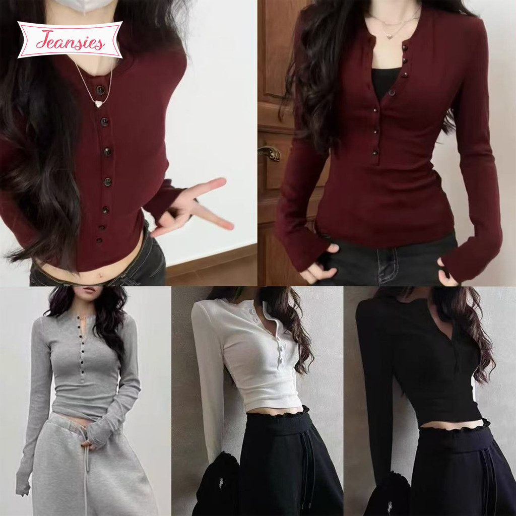 เสื้อยืดแขนยาวคอเปิด สไตล์มินิมอล เหมาะสำหรับฤดูหนาว