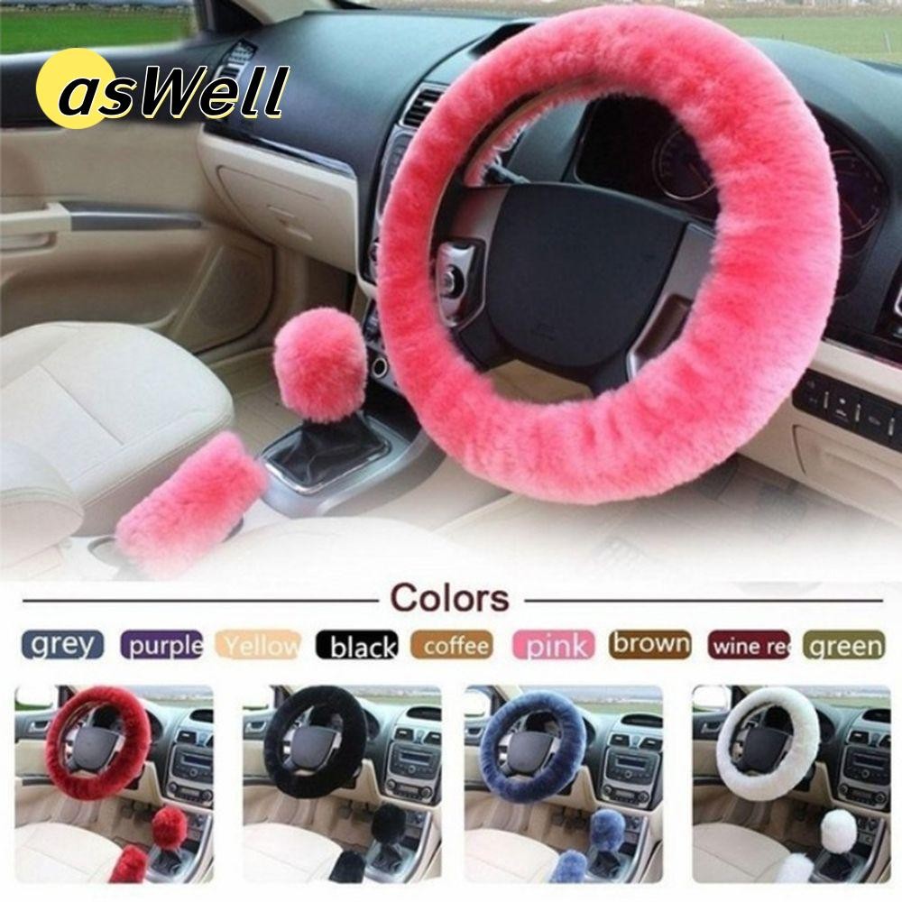 Aswell 3 ชิ้น/เซ็ตฝาครอบพวงมาลัย Charm Warm Fur ยาว Plush อุปกรณ์เสริมขนสัตว์