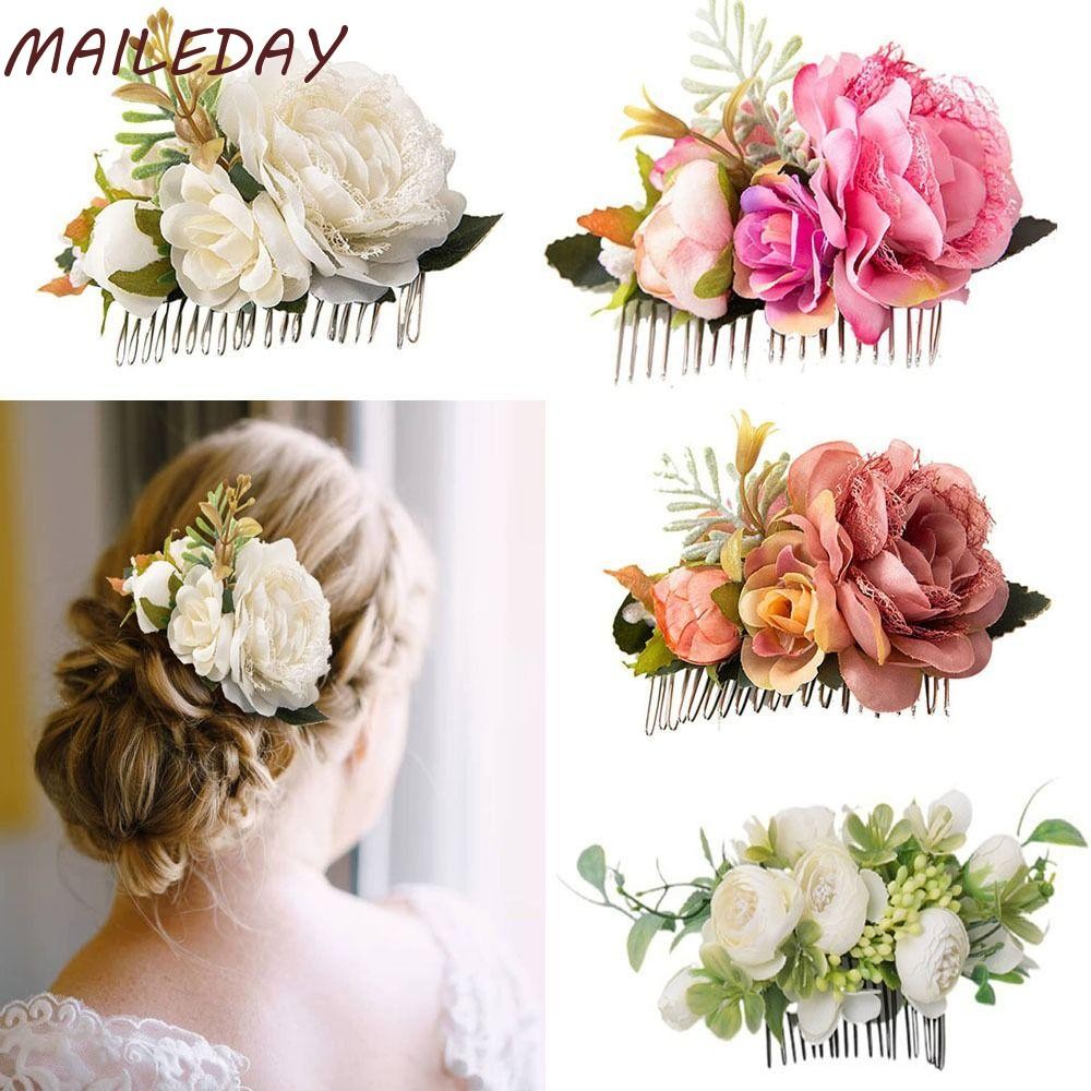 Maile เครื่องประดับผมเจ้าสาว Headpiece เครื่องประดับแต่งงานเจ้าสาว Hairpin ดอกไม้ Leaf หวีผม