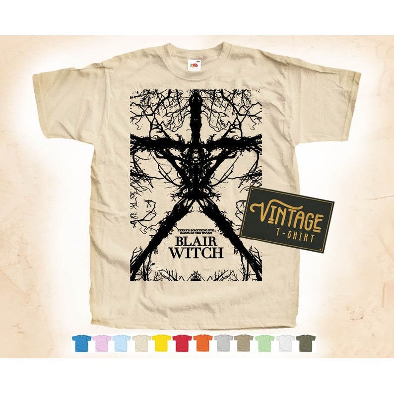 BLACK Print: Blair Witch Project V2 T shirt Tee Natural VINTAGE Cotton Movie Poster Beige 12 colors 