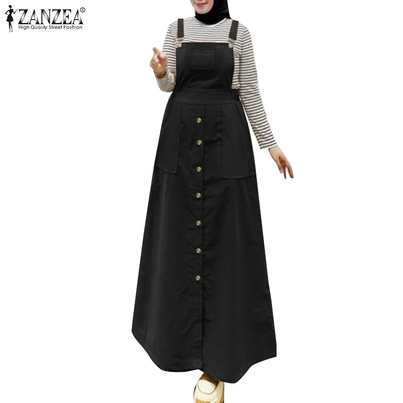 ZANZEA ใส่ ซานเซีย ผู้หญิงมุสลิมแฟชั่นวันหยุดสบายๆกระเป๋าชุดเดรสสายเดี่ยว
