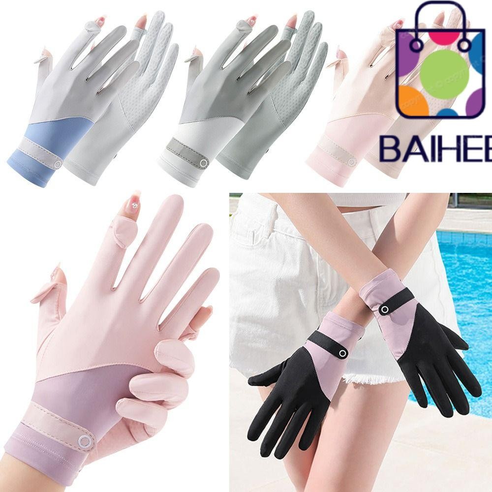 Baihee ถุงมือผ้าไหมน้ําแข็งไม่ลื่นป้องกันรังสียูวีหน้าจอสัมผัส Mittens