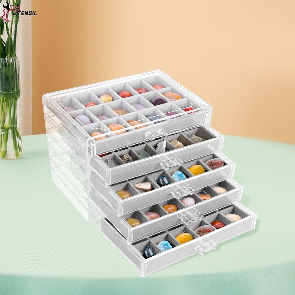 2 ชิ้น Rock Display Case Clear Rock Collection กล่อง 90 กริดปรับ Rock Collection Display Case อเนกปร