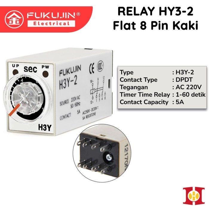 FUKUKAWA Mini Timer Delay Relay H3Y-2 H3Y2 TDR 0-60S 60s 60 วินาที 1 นาที DPDT 220VAC 8 Pin Power So